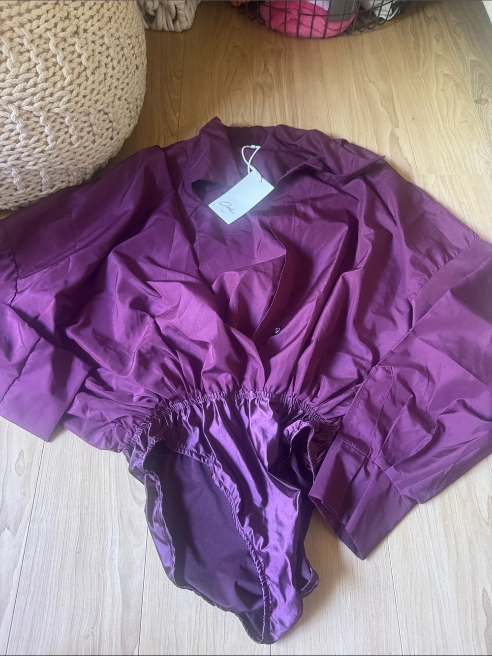 Oh Satin V-Neck Bodysuit in Plum